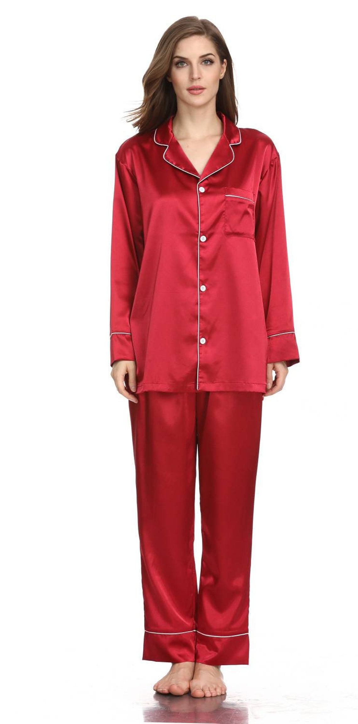 Red Silk Satin Pajama Set | Etsy
