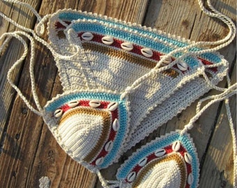 Handmade Crochet Knit Mussel Shell Bikini Set