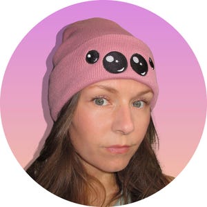 Spider Eyes Embroidered Beanie with Reflection in Eyes