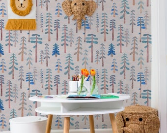 MOD Forest Wallpaper - MOD Trees Peel and Stick Removable Wallpaper for Kids Bedrooms - Trending MOD Woodland Theme Nursery Wallpaper - 420