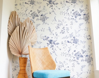 Blue Floral Vine Removable Wallpaper - Organic Peel and Stick 385