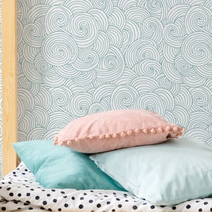 Doodle Ocean Waves Wallpaper - Custom Color Waves Peel and Stick Wallpaper rimovibile - Ryker Abstract Self-Adhesive Wallpaper 190