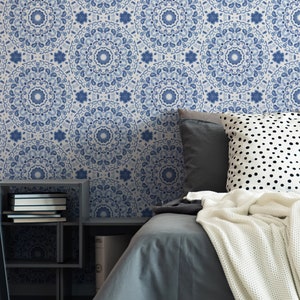 Mosaic Tiles Wallpaper - Blue Indian Mandala Mosaic Peel and Stick Carta da parati rimovibile per tutte le camere - Arabo Autoadesivo rimovibile 343
