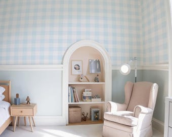 Blue Gingham Peel and Stick Wallpaper, Nursery Decor 448