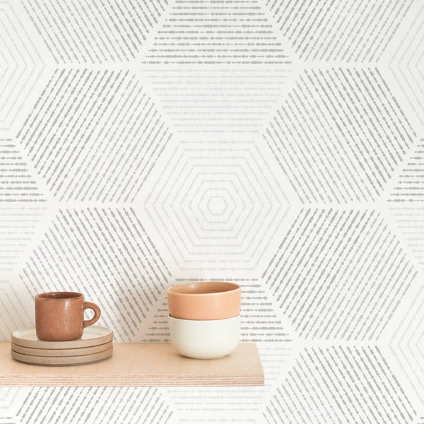 Hexagon Pattern Wallpaper - Modern Geometric Hexagons Pattern Peel and Stick Removable WallpaperCustom Colors - Self Adhesive Mural - 125
