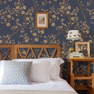 Modern Dogwood Tree Pattern Peel and Stick Removable Wallpaper Ceiling Wallpaper Pattern Navy Victorian Pattern Kitchen Trend Wallpaper 447