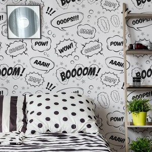 Comic Buch Sprechtapete - Retro Comic Bubbles Peel and Stick abnehmbare Tapete Boom Pow Custom Colors - Selbstklebendes Wandbild - 146