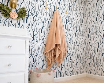 Papel de Parede Autoadesivo com Estampa de Bétula – Mural Moderno com Galhos 200
