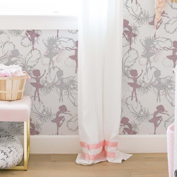 Ballerinas and Feathers Wallpaper - Ballerinas Peel and Stick Removable Wallpaper for Little Girls Bedrooms Custom Color Self Adhesive - 211