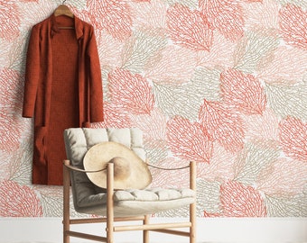 Red Coral Wallpaper - Custom Color Corals Peel and Stick Removable Wallpaper For All Rooms - Self Adhesive Mural - Coastal Wallpaper - 172