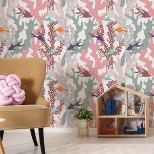 Colorful Corals Wallpaper - Hand Painted Abstract Corals and Fish Peel and Stick Removable Wallpaper For All Rooms - Self Adhesive Mural 184