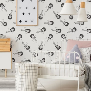 Carta da parati per strumenti musicali - Rock and Roll Guitar Peel and Stick Carta da parati rimovibile per camere da letto per bambini - Rock on Focal Wall Adhesive 161