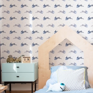 Watercolor Rabbits Wallpaper - Acquerello Cute Bunnies Peel and Stick Carta da parati rimovibile per camere da letto per ragazzi - Murale autoadesivo - 231
