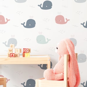 Colorful Whales Wallpaper - Unisex Colorful Whales Peel and Stick Carta da parati rimovibile per camere da letto per bambini - Custom Color Sea Life - 291