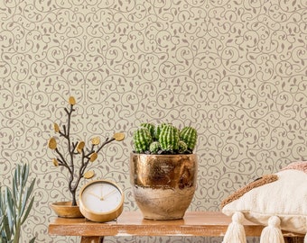 Old World Leaf Floral Scroll Pattern Peel and Stick Removable Wallpaper for All Rooms - Apartment Living Leaf Scroll Victorian Pattern  422