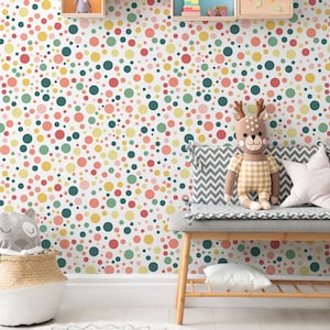 Carta da parati a pois colorati - Pois colorati unisex Peel and Stick Carta da parati rimovibile per camere da letto per bambini - Murale autoadesivo - 132