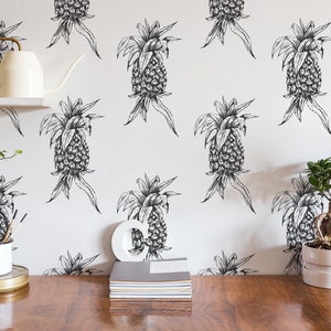 Carta da parati all'ananas tropicale - Ananas tropicale in bianco e nero Peel and Stick Carta da parati rimovibile Colore personalizzato Murale autoadesivo 159