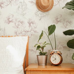 Peony Flowers Toile Wallpaper - Vintage French Pink Toile Peel and Stick Removable Wallpaper For All Rooms - Self Adhesive Mural - 109