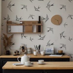 Flying Swallow Birds Wallpaper - Bird in Flight Peel and Stick Removable Wallpaper For All Rooms - Self Adhesive Mural - 119
