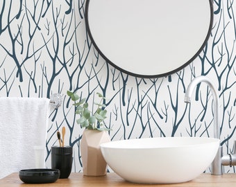 Sticks and Branches Wallpaper - Modern Birch Tree Peel and Stick Removable Wallpaper Pattern - Birch Tree Self Adhesive Removable Mural 200