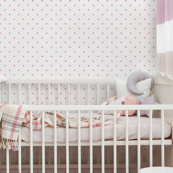 Custom Color Polka Dot Wallpaper - Pretty in Pink Dots on White Peel and Stick Removable Wallpaper for Kids Bedrooms - Self Adhesive - 369