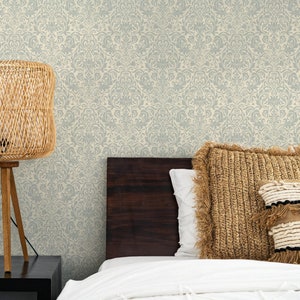 Damast verwijderbaar behang - Blue Teal Damast Peel and Stick Wallpaper in Custom Color Wallpaper Kitchen Trend Plafond Wallpaper - 405