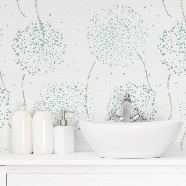 Dandelion Flowers Wallpaper - Custom Color Teal Floral Pattern Peel and Stick Removable Wallpaper For All Rooms - Self Adhesive Mural - 163