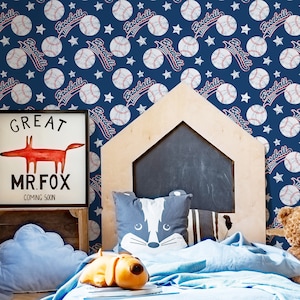 American Baseball and Stars Wallpaper - Tema baseball Peel and Stick Carta da parati sportiva rimovibile per camere da letto per bambini - Self Adhesive Mural-155