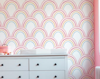 Cute Pink Rainbow Wallpaper - Bohemian Pink Rainbows Peel and Stick Removable Wallpaper For Kids Bedrooms - Self Adhesive Mural - 304