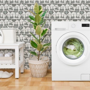Waschküche Tapete - Benutzerdefinierte Farbe Unterwäsche schälen und kleben abnehmbare Tapete für Waschküche Dessous auf Wäscheleine 445