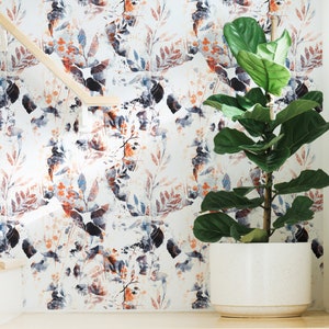 Floral Wallpaper - Hand Drawn Abstract Flowers and Leaves Peel and Stick Removable Wallpaper For All Rooms - Self Adhesive Mural -001