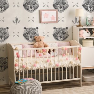 Watercolor Bears and Arrows Wallpaper - Tribal Bohemian Pattern Peel and Stick Removable Wallpaper For All Rooms - Self Adhesive Mural - 191
