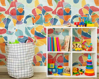 Joyful Happy Colors Wallpaper - Colorful Shapes Peel and Stick Removable Wallpaper For Kids Bedrooms - Self Adhesive Removable Mural 254