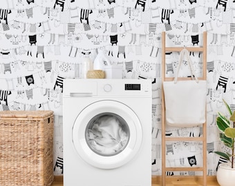 Clothesline Laundry Room Wallpaper - Peel and Stick Removable Mural 348