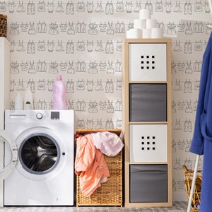 Waschküche Wallpaper - Kleidung auf Wäscheleine Schälen und aufkleben Abnehmbare Tapete für Waschküche - Abnehmbares selbstklebendes Wandbild 441