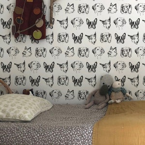 Happy Dogs Wallpaper - Schwarz-Weiße Hunde Brote Peel and Stick abnehmbare Tapete Custom Farben - Selbstklebendes Wandbild - Wandbild - 133
