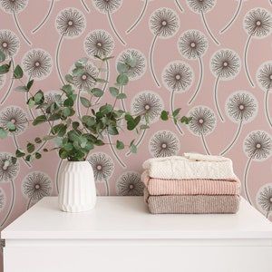 Pretty in Pink Happy Floral Peel and Stick Removable Wallpaper Dandelion Nursery Wall Decor Big Girl Focal Wall - Self Adhesive Mural 365
