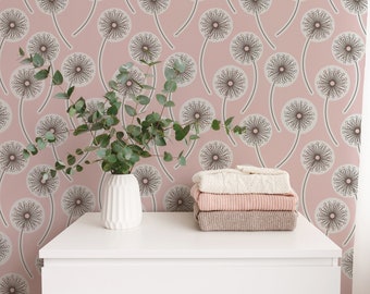 Söt i rosa, glad blommig, självhäftande tapet med maskrosmotiv, barnrum, väggdekor, stor flicka, fokusvägg - självhäftande väggmålning 365