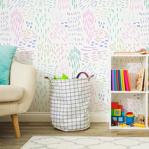 Modello moderno in colori pastello Carta da parati - Doodle colorato Sketch Peel and Stick Carta da parati rimovibile per bambini Camera da letto autoadesiva Murale 207