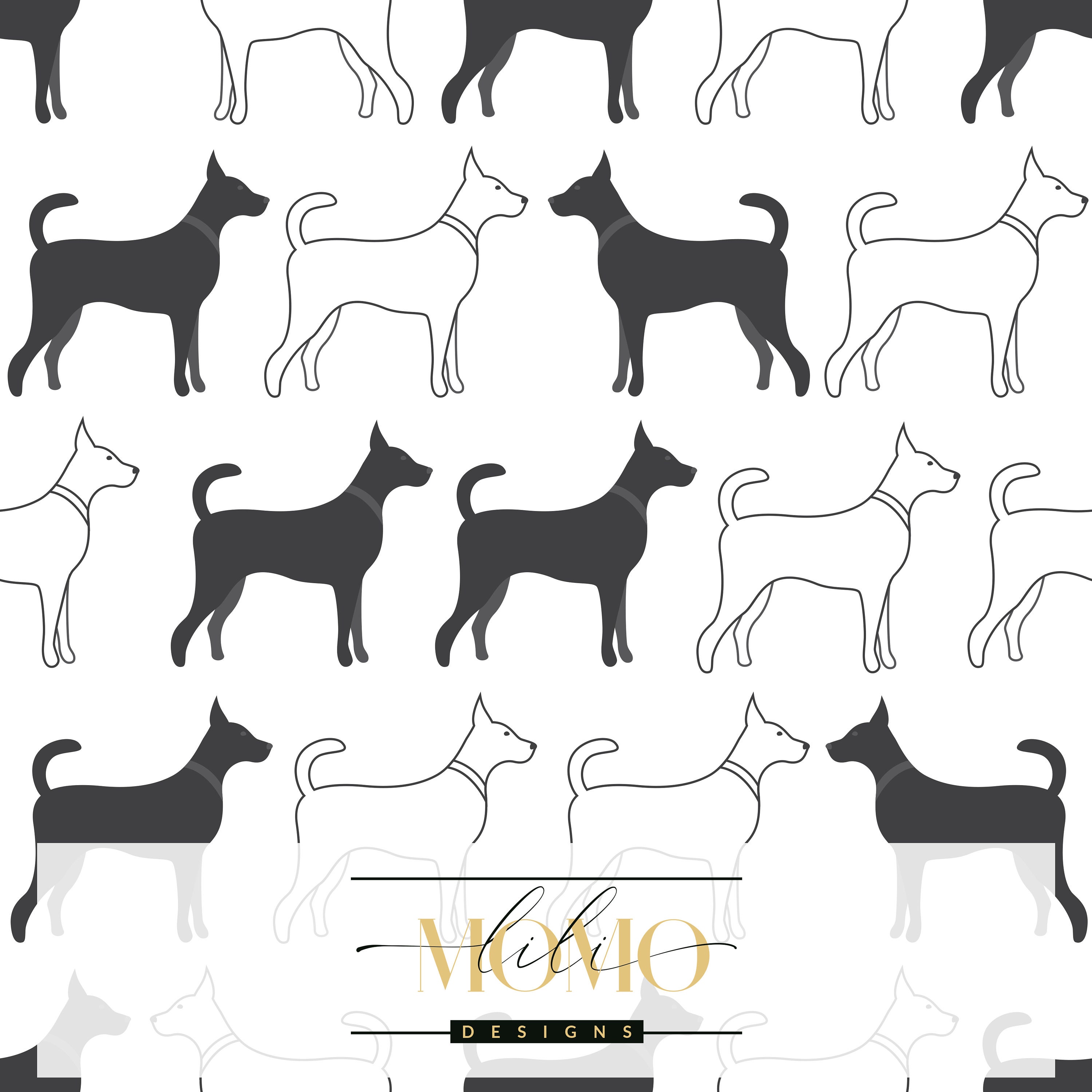 Modern Dog Wallpaper Dogs Sketch Custom Colors Peel and Etsy