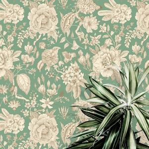 Vintage Flowers and Peonies Wallpaper - Soft Floral Pattern Peel and Stick Removable Wallpaper Custom Color Self Adhesive Mural - 379