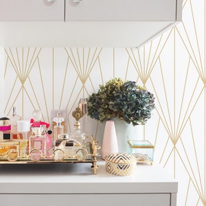 Art Deco Tapete - Gold Art Deco Peel and Stick abnehmbare Tapete selbstklebendes Wandbild - Custom Colors Geometrisches Art Deco Wanddekor 077