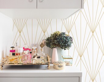 Tapeta w stylu art déco – złota, samoprzylepna, zmywalna tapeta w stylu art déco – niestandardowe kolory, geometryczny wystrój ścienny w stylu art déco 077