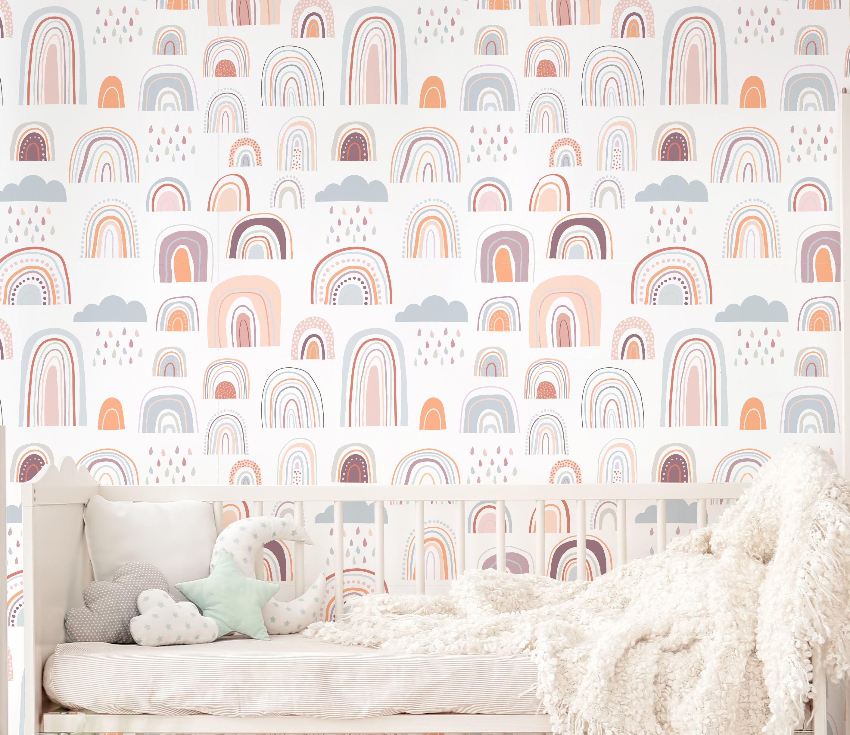 Bohemian Rainbows Wallpaper Bohemian Unisex Rainbows Peel Etsy