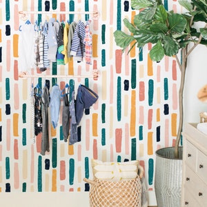 Colorful Brush Strokes Wallpaper - Custom Colors Retro Brush Strokes Peel and Stick Removable Wallpaper - Geometric Self-Adhesive Mural 339
