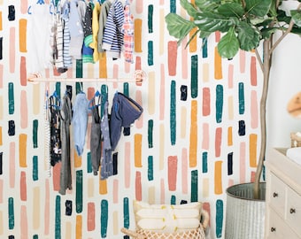 Colorful Brush Strokes Wallpaper - Custom Colors Retro Brush Strokes Peel and Stick Removable Wallpaper - Geometric Self-Adhesive Mural 339