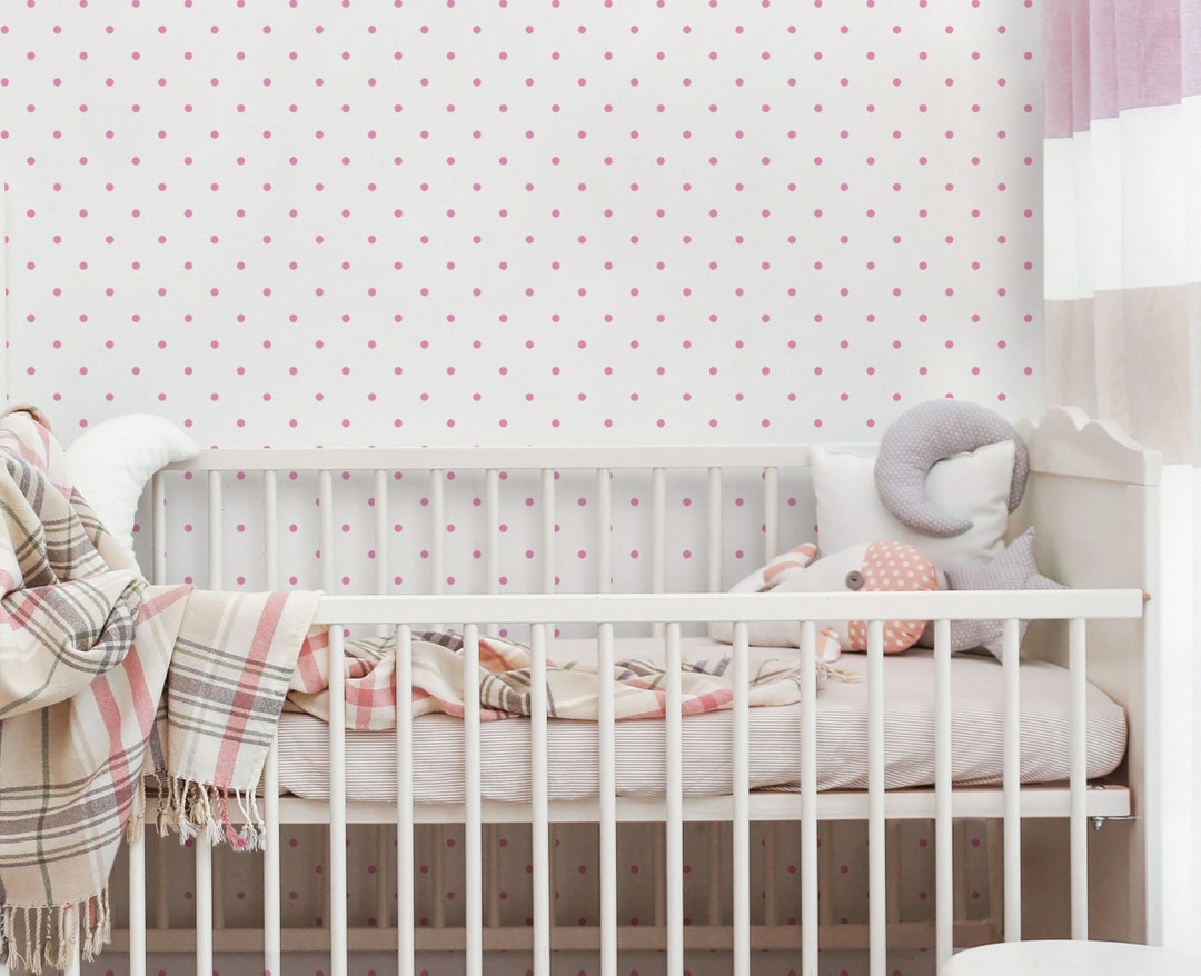 Custom Color Polka Dot Wallpaper Pretty in Pink Dots on White Peel and
