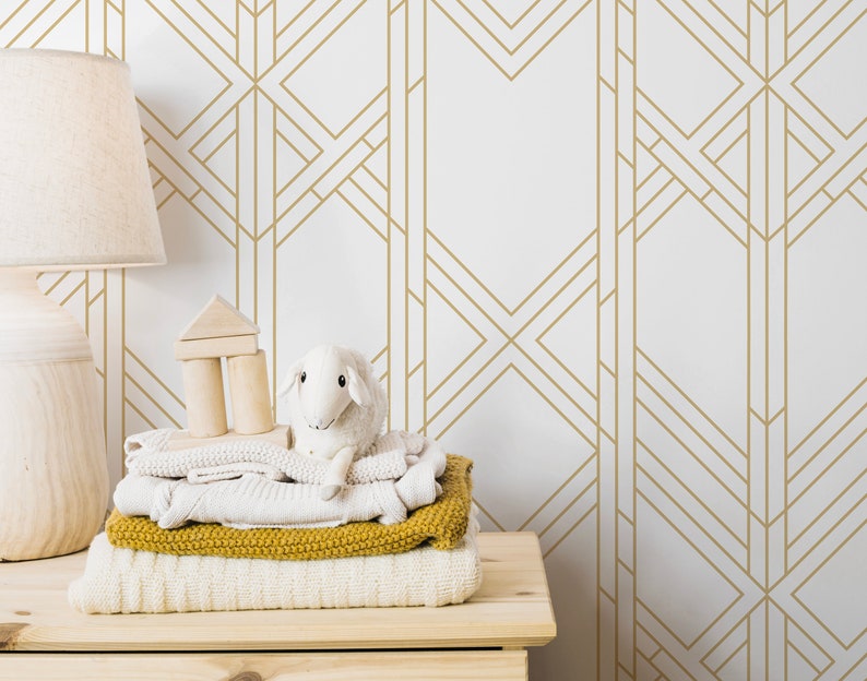 Art Deco Wallpaper Gold Art Deco Peel and Stick Removable Etsy