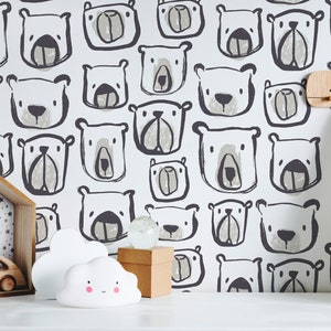 Carta da parati orsi disegnati a mano - Cute Unisex Doodle Teddy Bears Peel and Stick Carta da parati rimovibile per camere da letto per bambini - Murale autoadesivo - 352