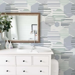 Modern Hexagon Wallpaper Pattern - Modern Geometric Hexagon Custom Color Peel and Stick Removable Wallpaper Self Adhesive Mural - 262